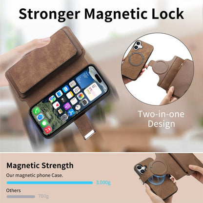 For iPhone 17 CaseNeo MagSafe RFID Anti-theft Zipper Wallet Retro Leather Phone Case(Brown) by CaseNeo