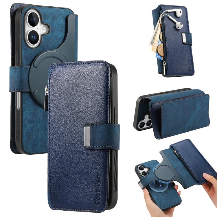 For iPhone 17 CaseNeo MagSafe RFID Anti-theft Zipper Wallet Retro Leather Phone Case(Blue) by CaseNeo