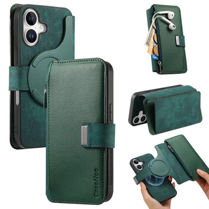 For iPhone 17 CaseNeo MagSafe RFID Anti-theft Zipper Wallet Retro Leather Phone Case(Green) by CaseNeo