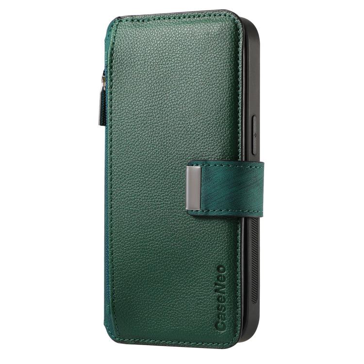 For iPhone 17 CaseNeo MagSafe RFID Anti-theft Zipper Wallet Retro Leather Phone Case(Green) by CaseNeo
