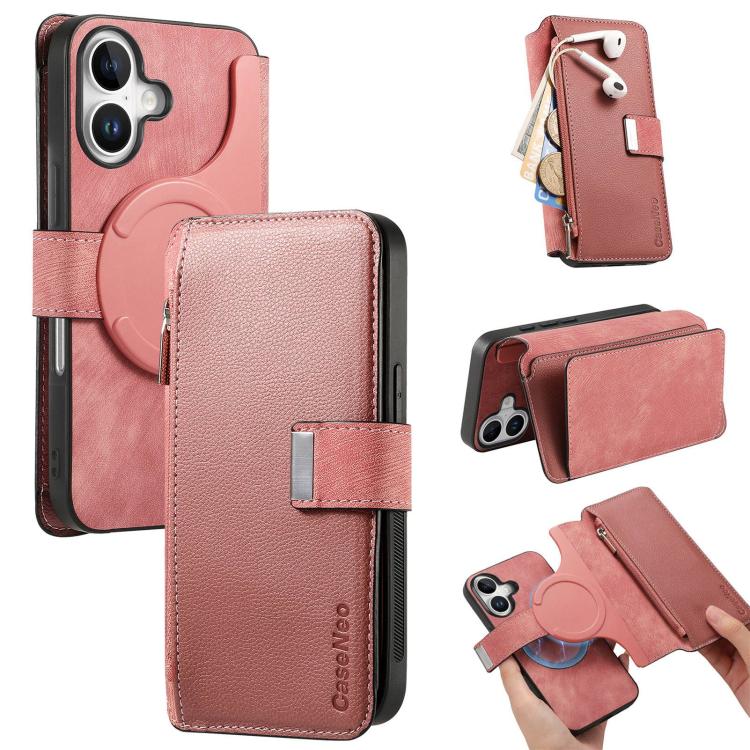 For iPhone 17 CaseNeo MagSafe RFID Anti-theft Zipper Wallet Retro Leather Phone Case(Pink) by CaseNeo
