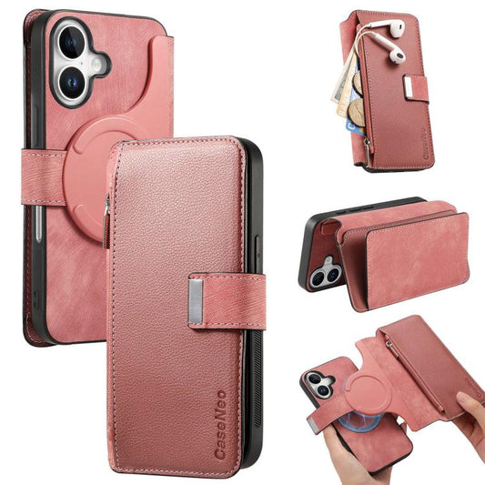 For iPhone 17 CaseNeo MagSafe RFID Anti-theft Zipper Wallet Retro Leather Phone Case(Pink) by CaseNeo