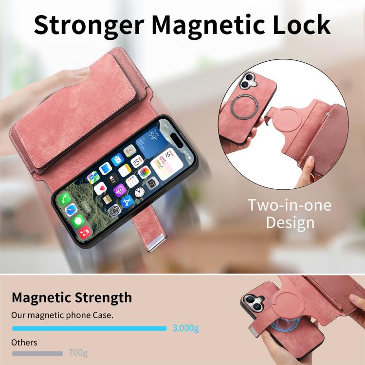 For iPhone 17 CaseNeo MagSafe RFID Anti-theft Zipper Wallet Retro Leather Phone Case(Pink) by CaseNeo
