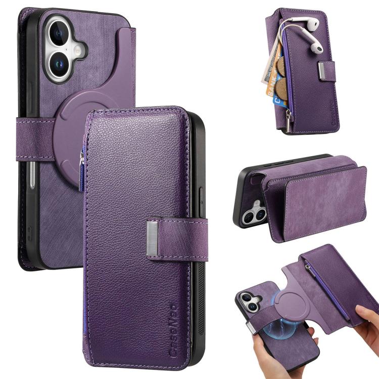 For iPhone 17 CaseNeo MagSafe RFID Anti-theft Zipper Wallet Retro Leather Phone Case(Purple) by CaseNeo