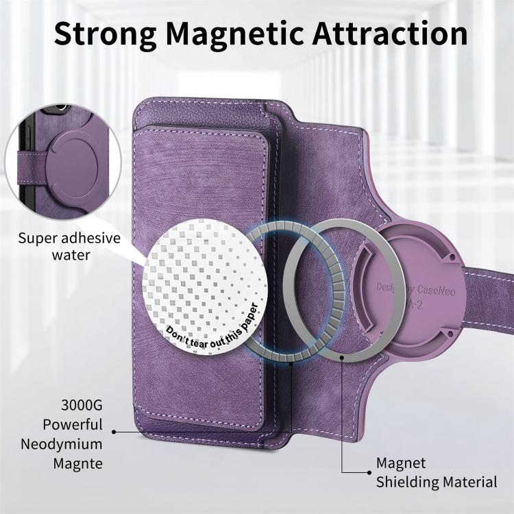 For iPhone 17 CaseNeo MagSafe RFID Anti-theft Zipper Wallet Retro Leather Phone Case(Purple) by CaseNeo