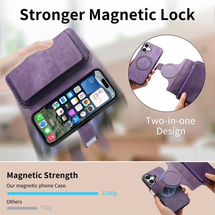 For iPhone 17 CaseNeo MagSafe RFID Anti-theft Zipper Wallet Retro Leather Phone Case(Purple) by CaseNeo