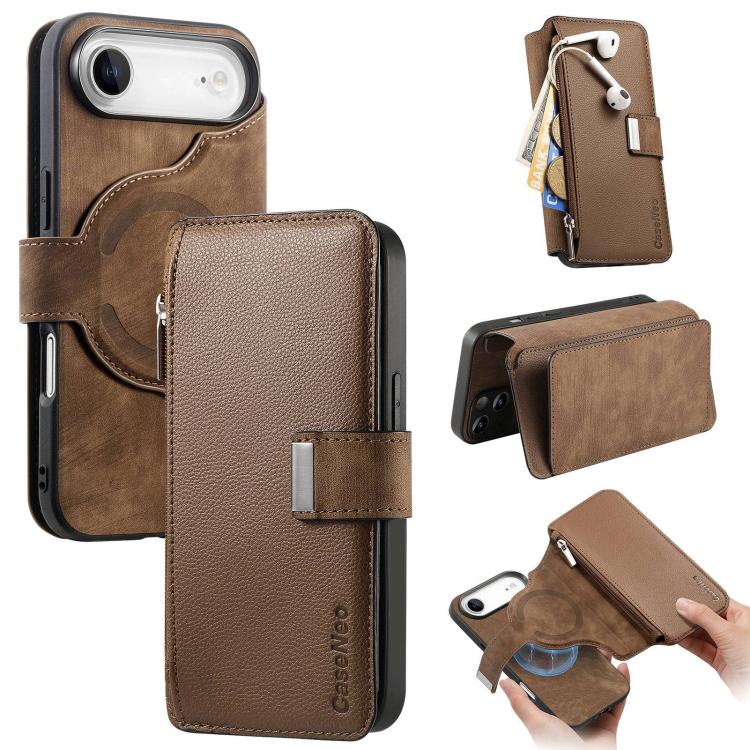 For iPhone Air CaseNeo MagSafe RFID Anti-theft Zipper Wallet Retro Leather Phone Case(Brown) by CaseNeo