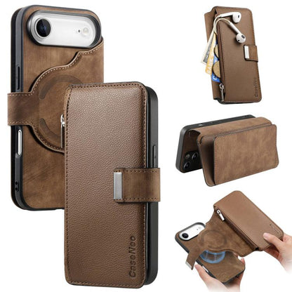 For iPhone Air CaseNeo MagSafe RFID Anti-theft Zipper Wallet Retro Leather Phone Case(Brown) by CaseNeo