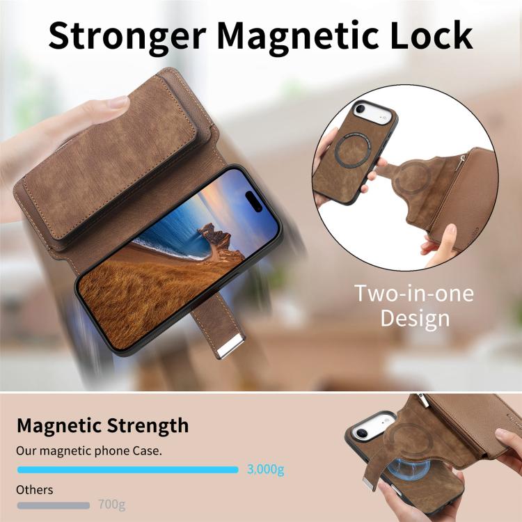 For iPhone Air CaseNeo MagSafe RFID Anti-theft Zipper Wallet Retro Leather Phone Case(Brown) by CaseNeo