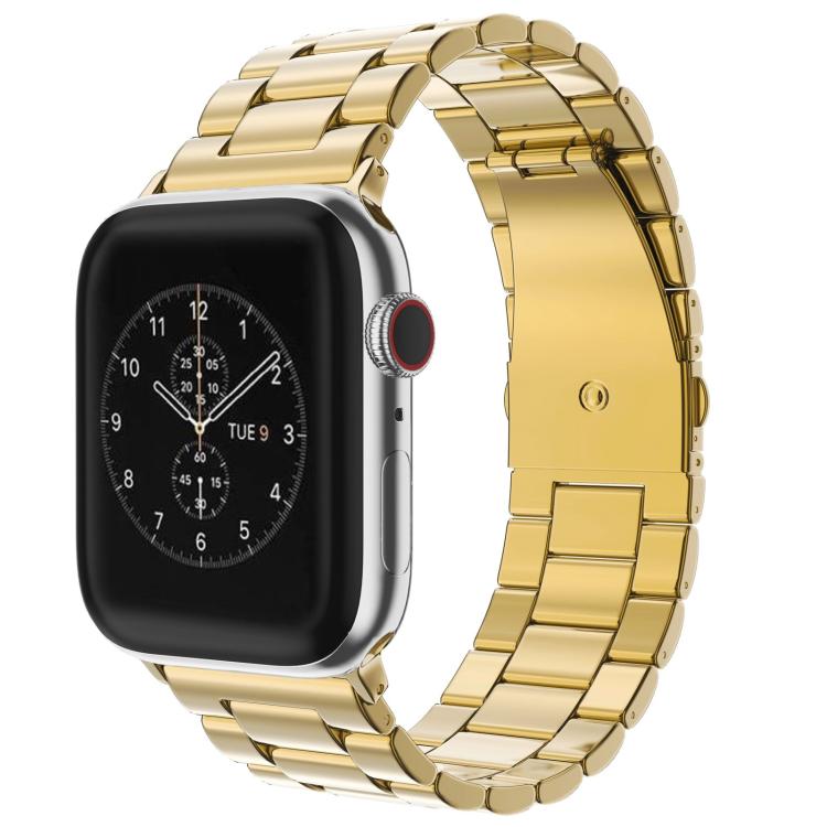 For Apple Watch 42 / 44 / 45 / 46 / 49mm xDfind Three Beads Fold Buckle Stainless Steel Watch Band(Gold) by xDfind