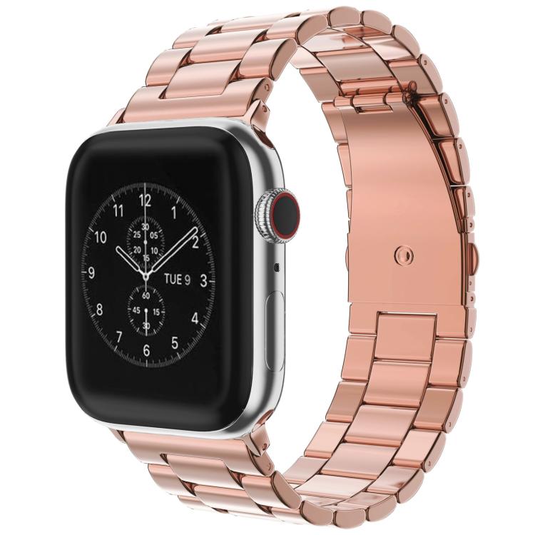For Apple Watch 42 / 44 / 45 / 46 / 49mm xDfind Three Beads Fold Buckle Stainless Steel Watch Band(Rose Gold) by xDfind
