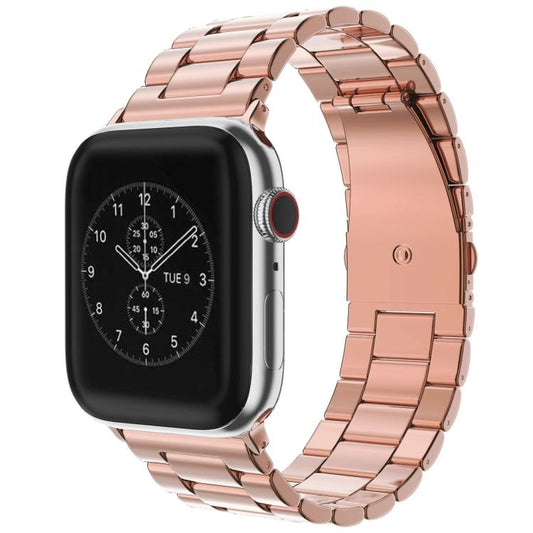 For Apple Watch 42 / 44 / 45 / 46 / 49mm xDfind Three Beads Fold Buckle Stainless Steel Watch Band(Rose Gold) by xDfind