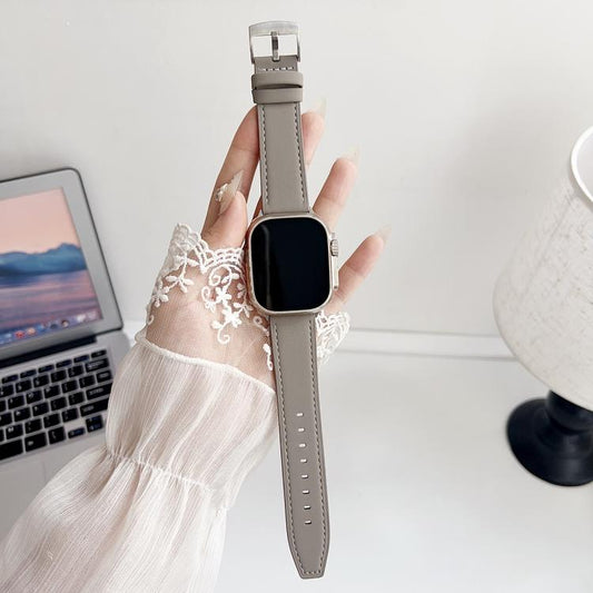 For Apple Watch 42 / 44 / 45 / 46 / 49mm xDfind Black Shark Fine Grain Leather Watch Band(Grey) by xDfind