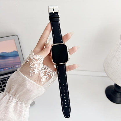 For Apple Watch 42 / 44 / 45 / 46 / 49mm xDfind Black Shark Fine Grain Leather Watch Band(Black) by xDfind