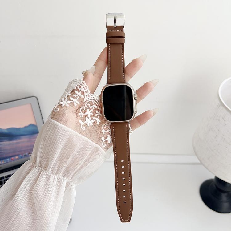 For Apple Watch 38 / 40 / 41 / S10 42mm xDfind Black Shark Fine Grain Leather Watch Band(Coffee Color) by xDfind