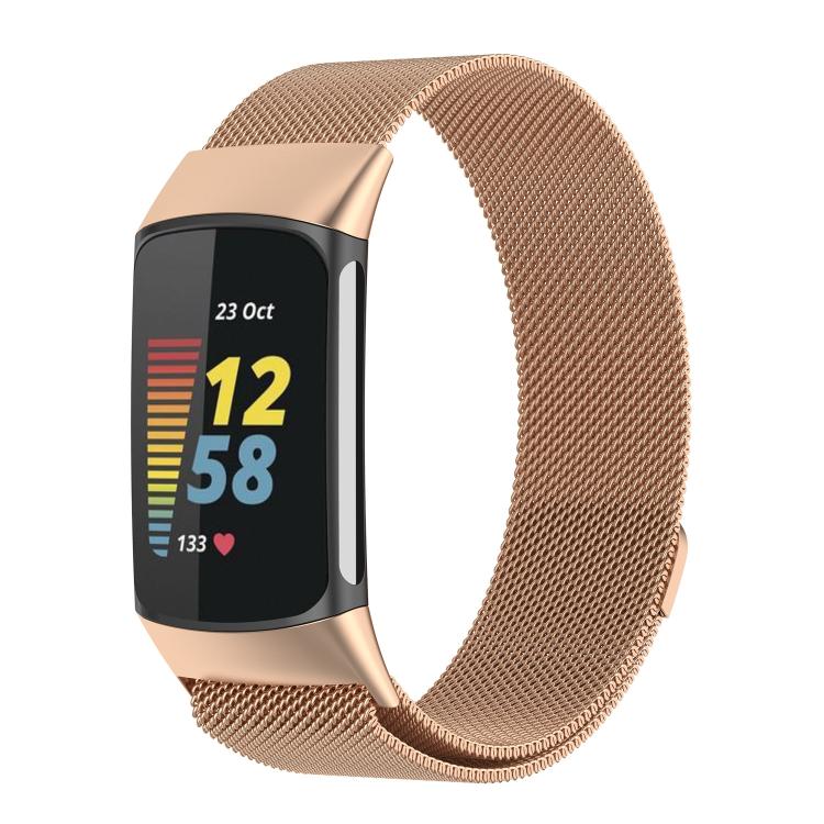 For Fitbit Charge 6 / 5 xDfind Milanese Magnetic Metal Watch Band, Size:S(Rose Gold) by xDfind