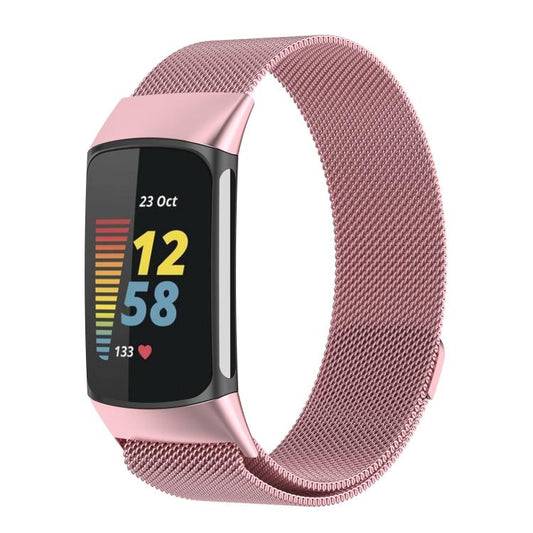 For Fitbit Charge 6 / 5 xDfind Milanese Magnetic Metal Watch Band, Size:S(Rose Pink) by xDfind