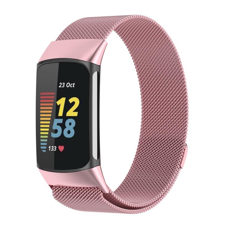 For Fitbit Charge 6 / 5 xDfind Milanese Magnetic Metal Watch Band, Size:L(Rose Pink) by xDfind