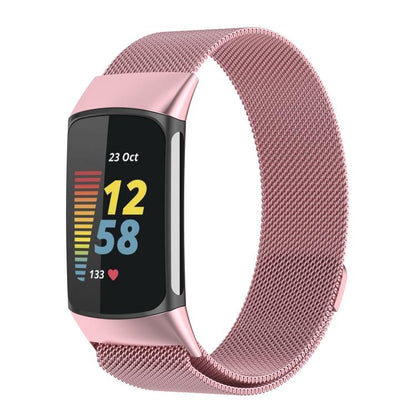 For Fitbit Charge 6 / 5 xDfind Milanese Magnetic Metal Watch Band, Size:L(Rose Pink) by xDfind