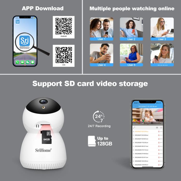 SriHome SH036 500W Pixel AI Smart HD Camera Supports Human Tracking(AU Plug) by SriHome