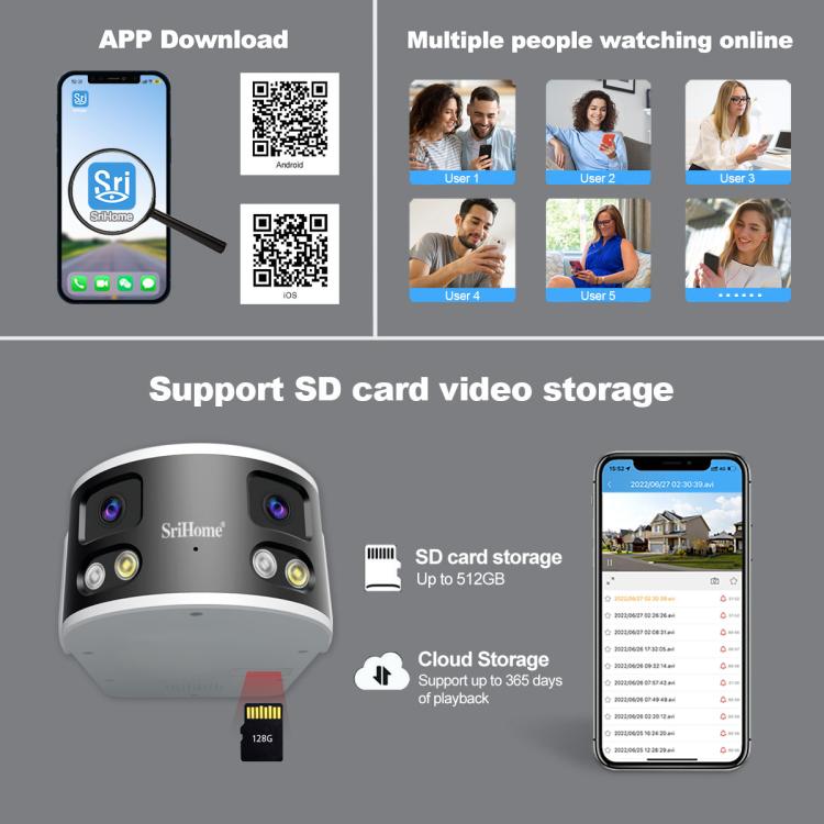 SriHome SH070 4MP Binocular Stitching Ultra-wide Angle Waterproof Camera Supports Full-color Night Vision(AU Plug) by SriHome