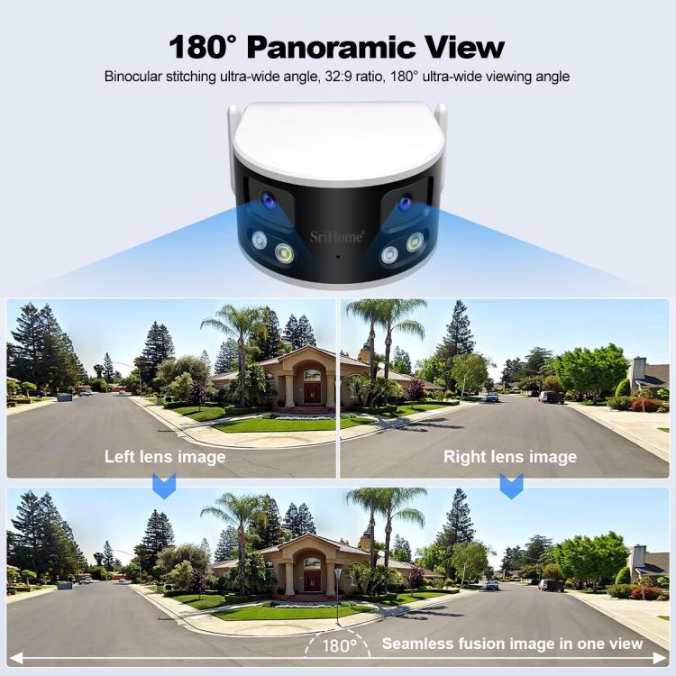 SriHome SH070 4MP Binocular Stitching Ultra-wide Angle Waterproof Camera Supports Full-color Night Vision(AU Plug) by SriHome