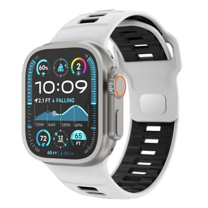 For Apple Watch 46mm / 49mm / 45mm / 44mm Checkered Reverse Buckle Silicone Watch Band(White Black) by bashfashion