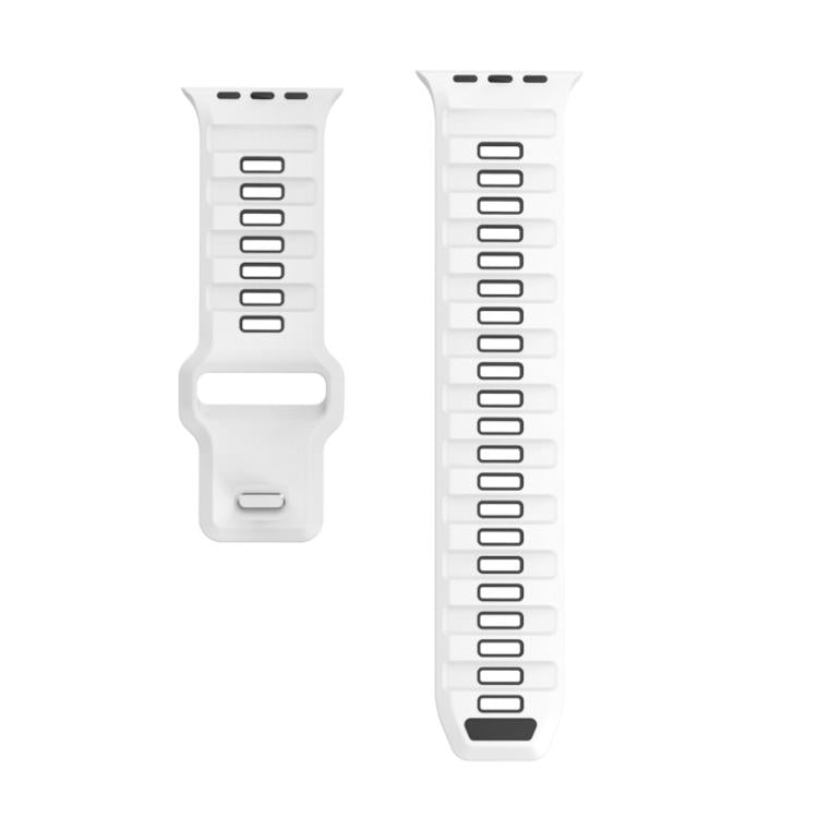 For Apple Watch 46mm / 49mm / 45mm / 44mm Checkered Reverse Buckle Silicone Watch Band(White Black) by bashfashion