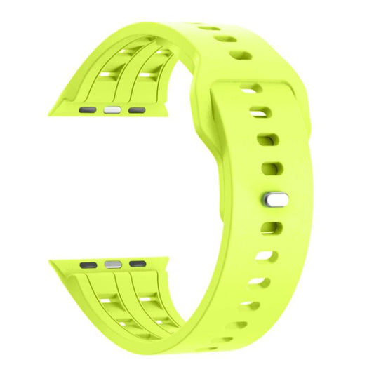For Apple Watch 46mm / 49mm / 45mm / 44mm Dual-row Breathable Silicone Watch Band(Fluorescent Green) by bashfashion