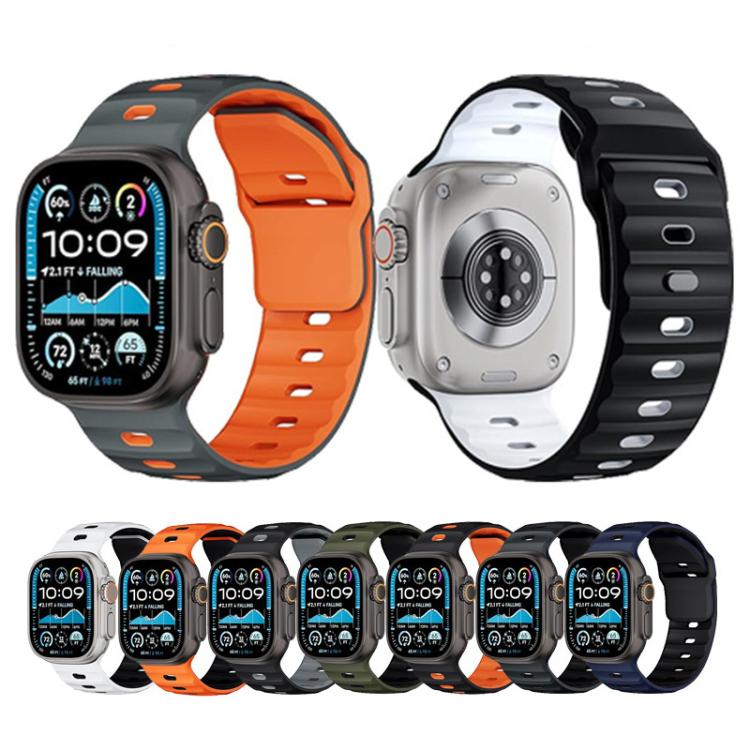 For Apple Watch 46mm / 49mm / 45mm / 44mm Dual-Color Mecha Armor Silicone Watch Band(Whtie Black) by bashfashion