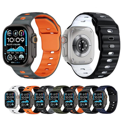 For Apple Watch 46mm / 49mm / 45mm / 44mm Dual-Color Mecha Armor Silicone Watch Band(Whtie Black) by bashfashion