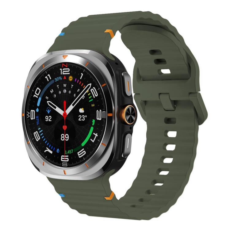 For Samsung Galaxy Watch8 Classic 46mm / Watch8 44mm / 40mm xDfind Wavy Grain Stitched Silicone Watch Band, Size:L(Army Green) by xDfind