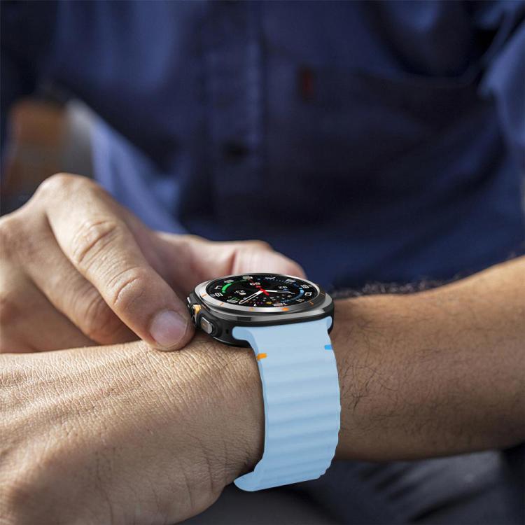 For Samsung Galaxy Watch8 Classic 46mm / Watch8 44mm / 40mm xDfind Wavy Grain Stitched Silicone Watch Band, Size:L(Light Blue) by xDfind