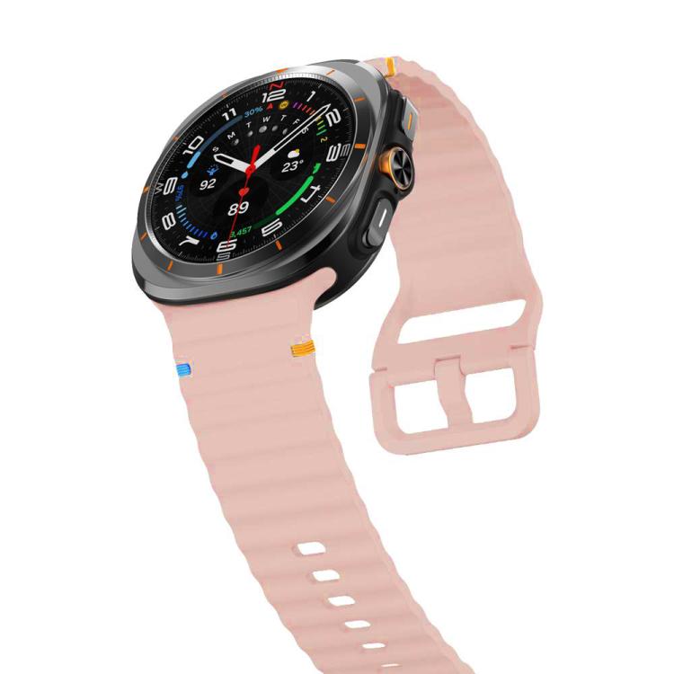 For Samsung Galaxy Watch8 Classic 46mm / Watch8 44mm / 40mm xDfind Wavy Grain Stitched Silicone Watch Band, Size:L(Pink) by xDfind