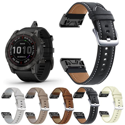 For Garmin Fenix 7 / 7X / 6X 26mm xDfind Silver Buckle Leather Quick Release Watch Band(Black) by xDfind