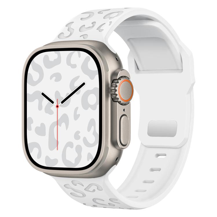 For Apple Watch 46mm / 49mm / 45mm / 44mm Buckle Concave Leopard Silicone Watch Band(White) by bashfashion