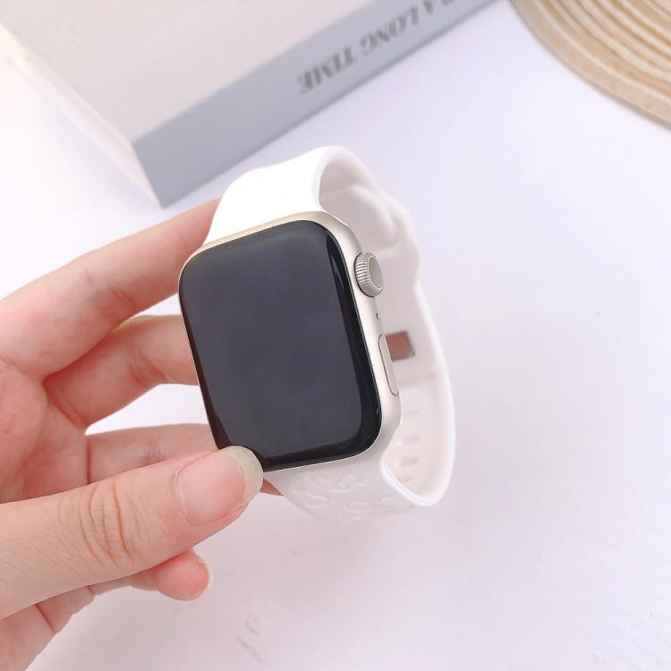 For Apple Watch 46mm / 49mm / 45mm / 44mm Buckle Concave Leopard Silicone Watch Band(White) by bashfashion