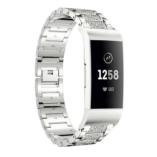 For Fitbit Charge 4 / 3 18mm xDfind Diamond Jewelry Stainless Steel Watch Band(Silver) by xDfind