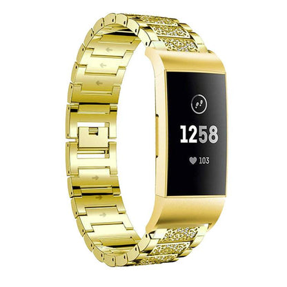 For Fitbit Charge 4 / 3 18mm xDfind Diamond Jewelry Stainless Steel Watch Band(Gold) by xDfind
