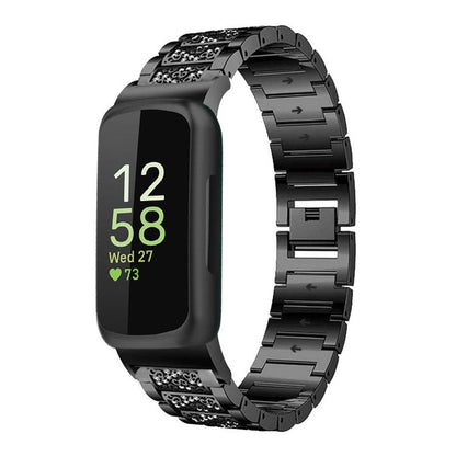 For Fitbit Inspire 3 12mm xDfind Diamond Jewelry Stainless Steel Watch Band(Black) by xDfind