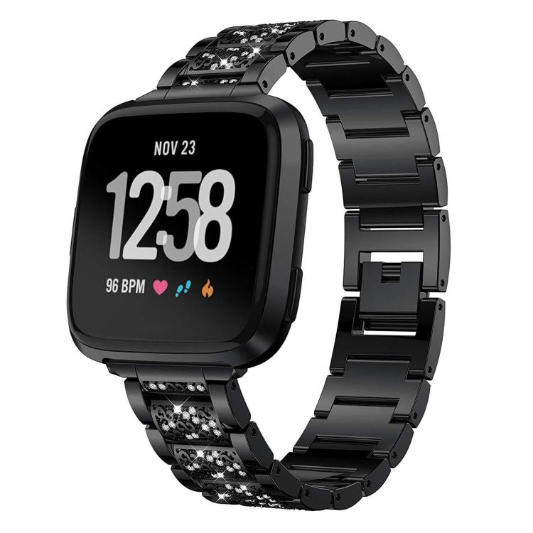 For Fitbit Versa 4 / 3 / Sense2 / 1 20mm xDfind Diamond Jewelry Stainless Steel Watch Band(Black) by xDfind
