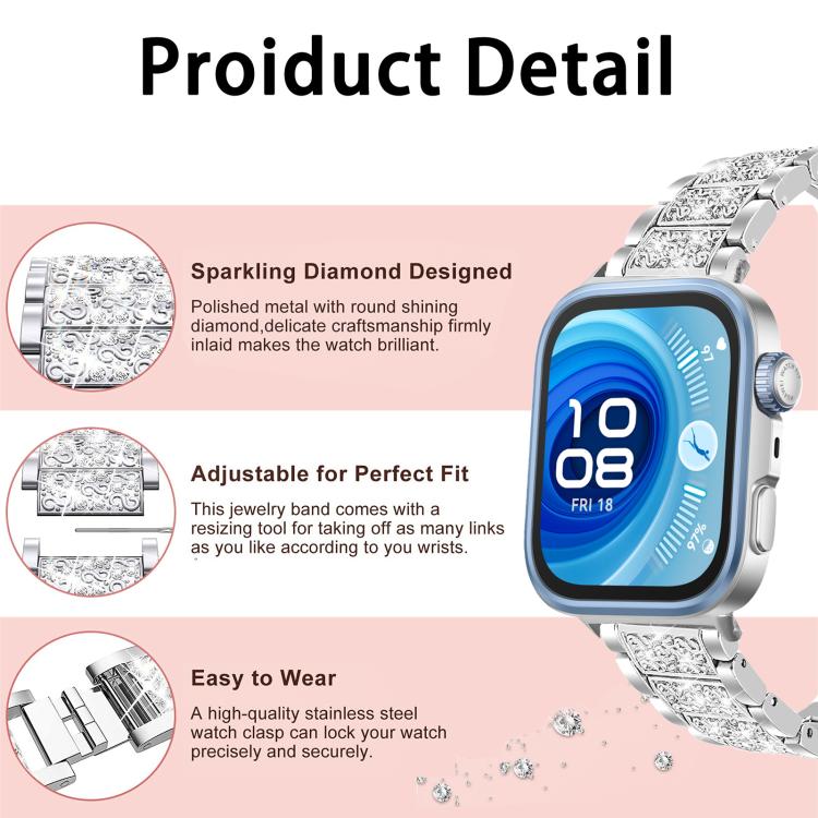 For Huawei Band 10 / 9 / 8 14mm xDfind Diamond Jewelry Stainless Steel Watch Band(Rose Gold) by xDfind