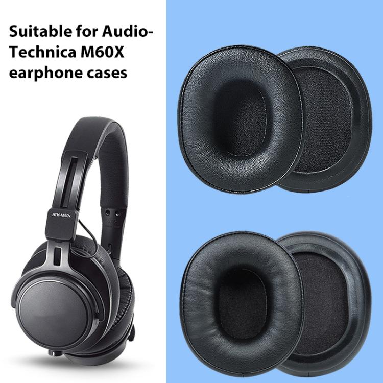 2pcs Sponge Earmuffs Replacement Earpads For Audio Technica ATH-M60X, Model:Black Protein Leather by bashfashion
