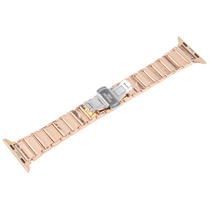 For Apple Watch 46mm / 49mm / 45mm / 44mm Three Beads Ceramics 18mm Steel Watch Band(Rose Gold White) by bashfashion