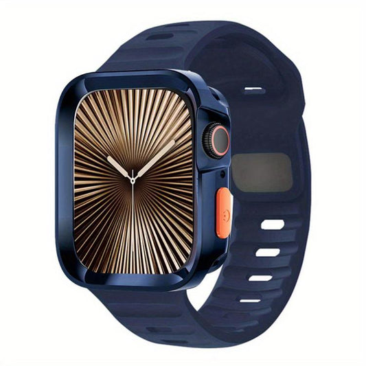 For Apple Watch Ultra 3 / 2 / 1 49mm Wave Texture Reverse Buckle Silicone Watch Band with TPU Case(Dark Blue) by bashfashion