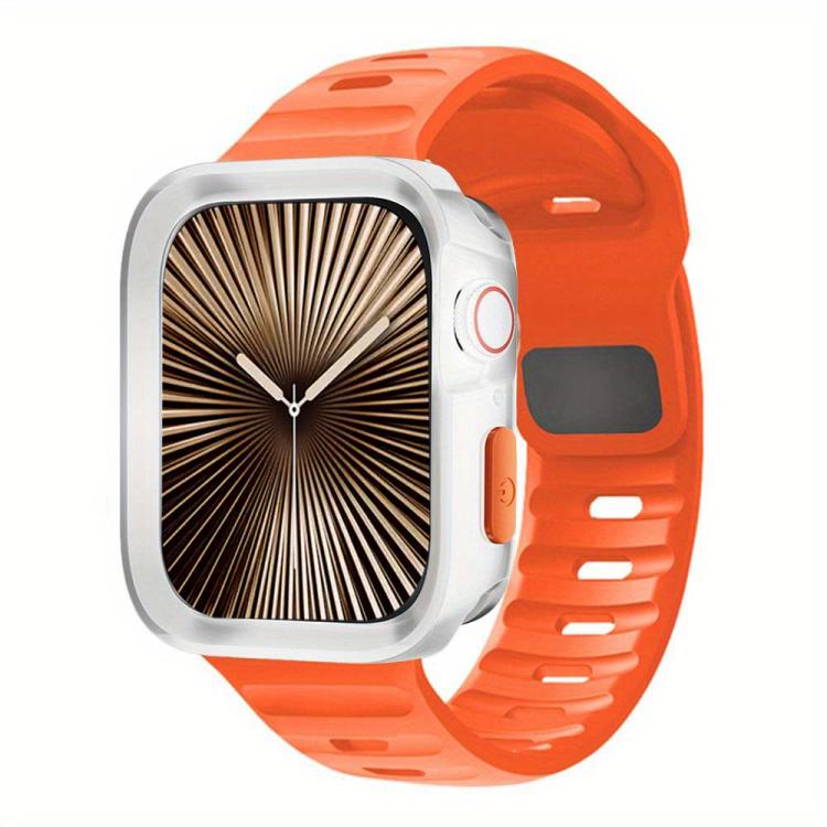 For Apple Watch Ultra 3 / 2 / 1 49mm Wave Texture Reverse Buckle Silicone Watch Band with TPU Case(Orange) by bashfashion