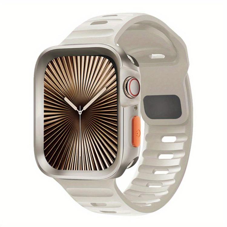 For Apple Watch Ultra 3 / 2 / 1 49mm Wave Texture Reverse Buckle Silicone Watch Band with TPU Case(Starlight) by bashfashion