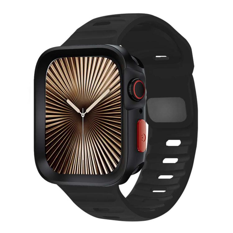 For Apple Watch Ultra 3 / 2 / 1 49mm Wave Texture Reverse Buckle Silicone Watch Band with TPU Case(Black) by bashfashion