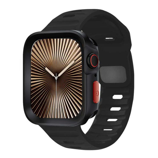 For Apple Watch Ultra 3 / 2 / 1 49mm Wave Texture Reverse Buckle Silicone Watch Band with TPU Case(Black) by bashfashion