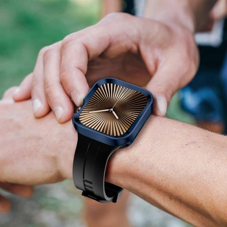 For Apple Watch Ultra 3 / 2 / 1 49mm Wave Texture Reverse Buckle Silicone Watch Band with TPU Case(Black) by bashfashion